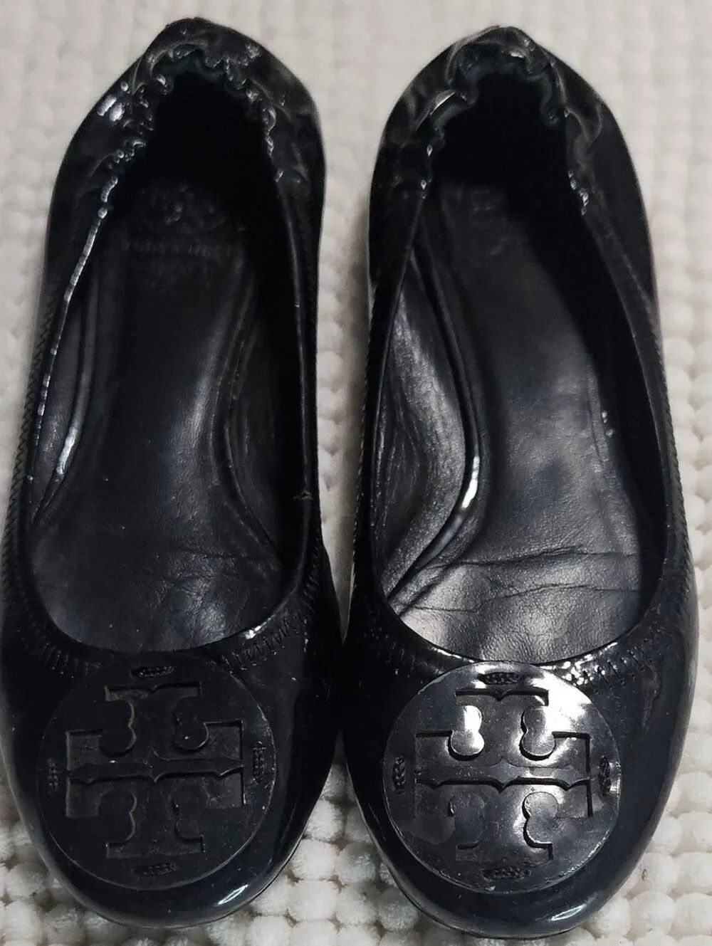 TORY BURCH Women's Reva Ballerina Ballet Flats Black Patent Leather Size 8.5